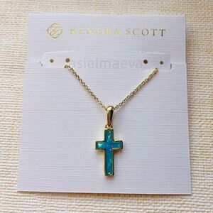Kendra Scott Gold and Blue Kyocera  Cross Pendant Necklace
